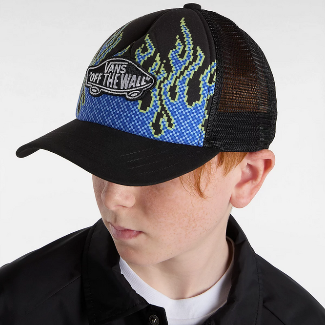 Kids Pixel Flame Trucker Cap Black